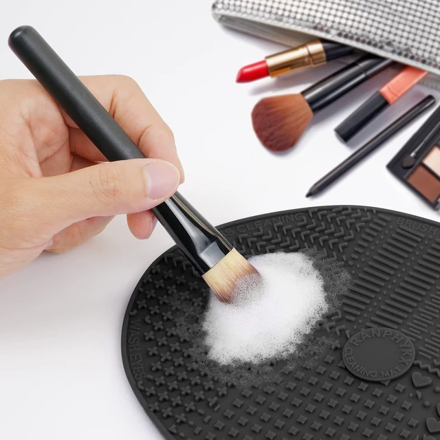 Alt view image 3 of 6 - Makeup Brush Cleaner Mat Silicone Brush Cleaning Mat Big Size Make Up Brush Clean Pad with Suction Cup for Makeup Brush Cleaning (Black)