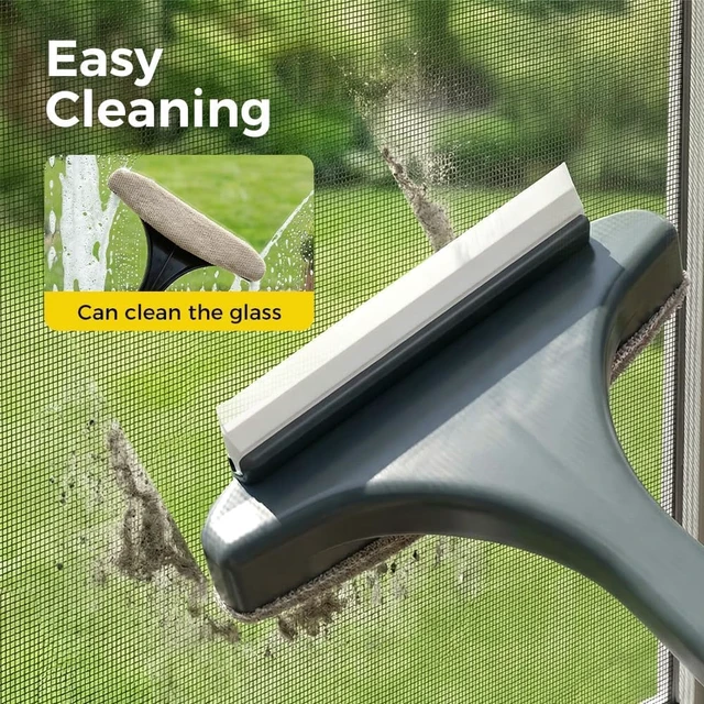 Alt view image 6 of 7 - 2 in 1 Window Screen Cleaning Brush, Mesh Window Screen Cleaner Tool with Squeegee, Multifunctional Screen Cleaner Tool for Patio Door Porch Screens