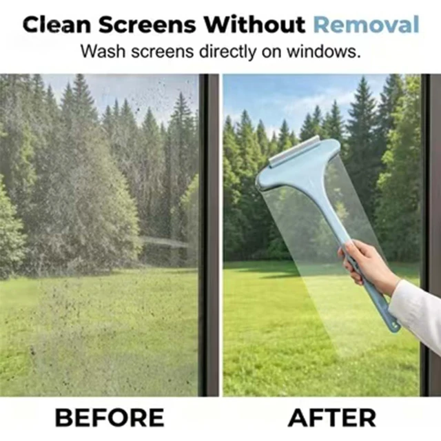 Alt view image 7 of 7 - 2 in 1 Window Screen Cleaning Brush, Mesh Window Screen Cleaner Tool with Squeegee, Multifunctional Screen Cleaner Tool for Patio Door Porch Screens