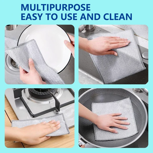Alt view image 2 of 6 - 12 Pack Non-Scratch Wire Dishcloth,7.87" x 7.87" Reusable Metal Dish Cloth for Kitchen, Non Scratch Scrub Cloth for Non-Stick Pans, Wet & Dry Dual-Use Heavy Duty Dish Washing Scrubber