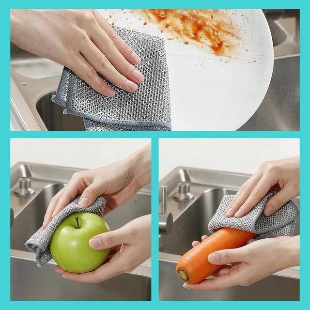 Alt view image 4 of 6 - 12 Pack Non-Scratch Wire Dishcloth,7.87" x 7.87" Reusable Metal Dish Cloth for Kitchen, Non Scratch Scrub Cloth for Non-Stick Pans, Wet & Dry Dual-Use Heavy Duty Dish Washing Scrubber