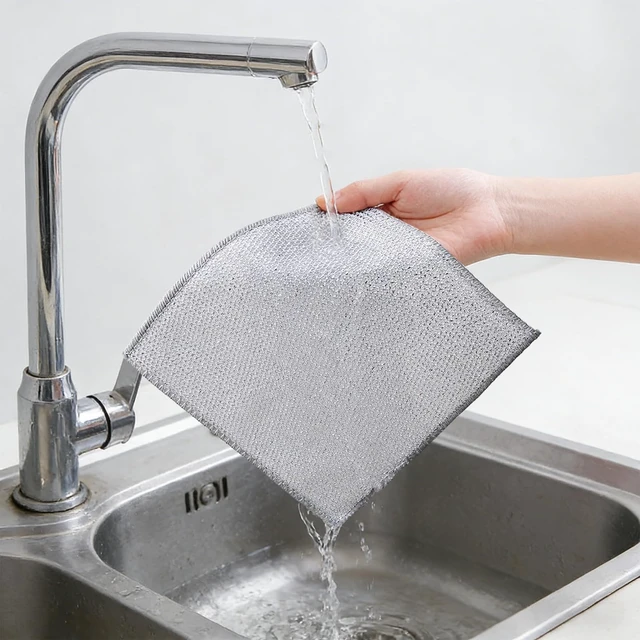 Alt view image 3 of 6 - 12 Pack Non-Scratch Wire Dishcloth,7.87" x 7.87" Reusable Metal Dish Cloth for Kitchen, Non Scratch Scrub Cloth for Non-Stick Pans, Wet & Dry Dual-Use Heavy Duty Dish Washing Scrubber