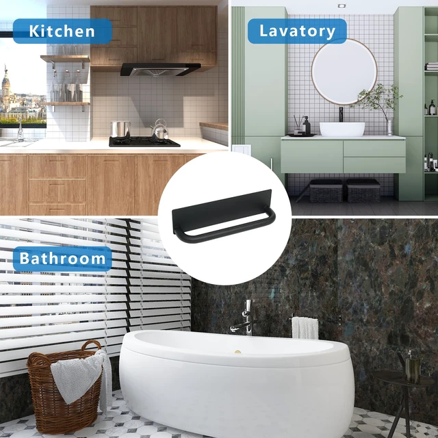 Alt view image 4 of 7 - Stainless Steel Adhesive Towel Holder No Drill Waterproof 9" Black