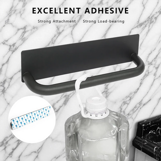 Alt view image 5 of 7 - Stainless Steel Adhesive Towel Holder No Drill Waterproof 9" Black