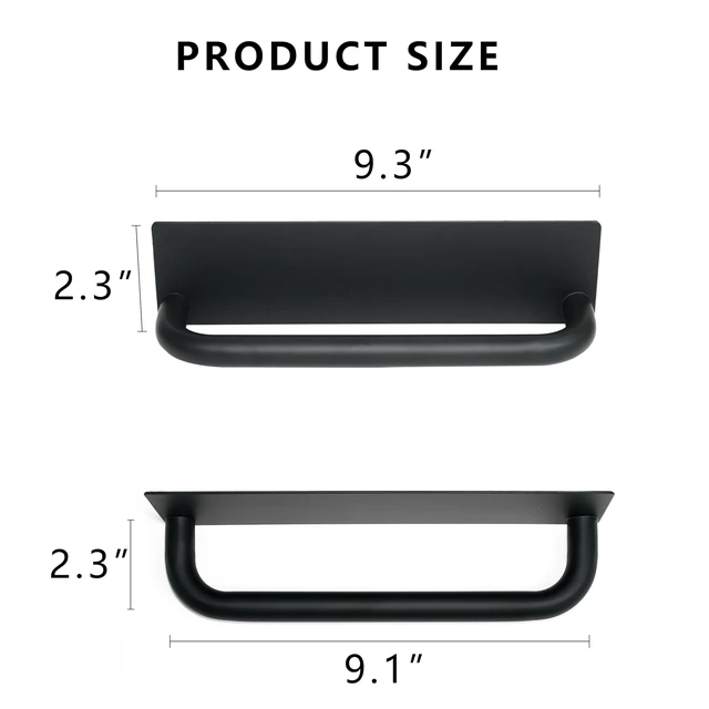 Alt view image 2 of 7 - Stainless Steel Adhesive Towel Holder No Drill Waterproof 9" Black