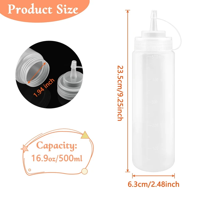 Alt view image 3 of 6 - Semi-Transparent 16.9oz Plastic Squeeze Bottles with Nozzle Caps, Refillable Soft Squeeze Condiment Bottles for Ketchup, Sauces and Oil