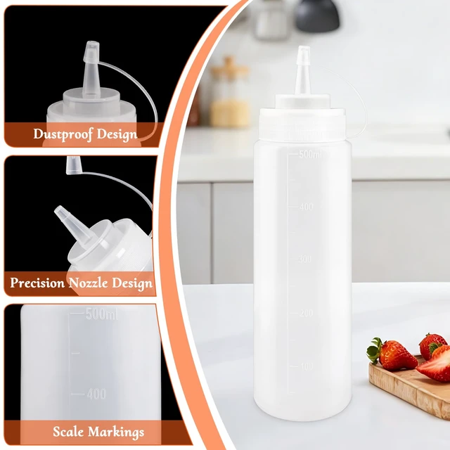 Alt view image 5 of 6 - Semi-Transparent 16.9oz Plastic Squeeze Bottles with Nozzle Caps, Refillable Soft Squeeze Condiment Bottles for Ketchup, Sauces and Oil