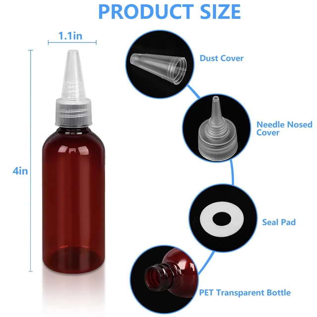 Alt view image 2 of 6 - DTDNZKN 4 Pack 1 Oz (30ml) Amber Plastic Essential Oil Bottles, Pointed Mouth Top Bottle with Funnel, Labels for Liquid Storage - Not Dropper