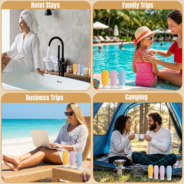 Alt view image 3 of 7 - DEWSENSI Travel Bottles for Toiletries 6 Pack, Leakproof 2 oz TSA Approved Travel Size Containers, BPA Free Plastic Shampoo and Conditioner Bottles, Camping Travel Essentials