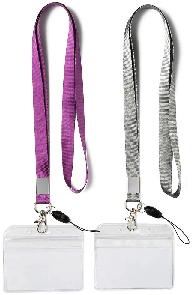 Main image of 2Pack Horizontal ID Badge Holders with Neck Lanyards with Clip,Purple,Grey