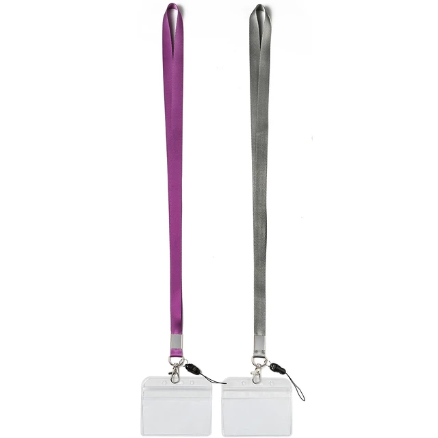 Alt view image 2 of 7 - 2Pack Horizontal ID Badge Holders with Neck Lanyards with Clip,Purple,Grey