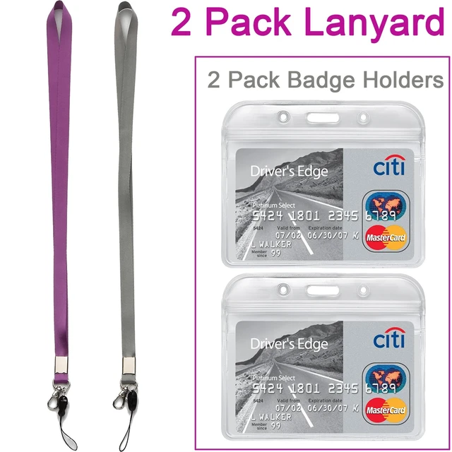 Alt view image 6 of 7 - 2Pack Horizontal ID Badge Holders with Neck Lanyards with Clip,Purple,Grey