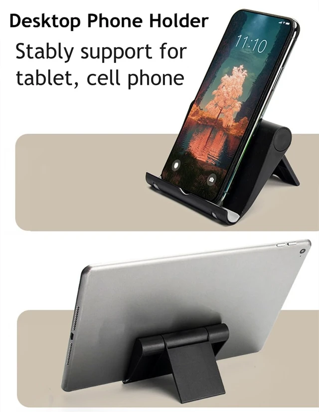 Alt view image 5 of 7 - Cell Phone Stand for Desk Foldable Cell Phone Holder Desk Tablet Holder Mobile Phone Dock, Multi-Angle Universal Adjustable Tablet Dock (Black)