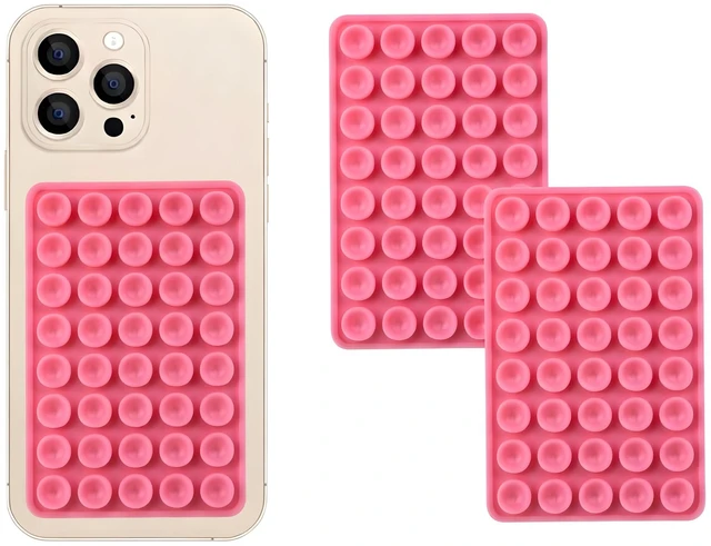 Main image of SHENGXIN 2 Pack Silicone Double-Sided Suction Grip 40 Cups per Side, Strong Hold for iPhone, Galaxy, Pixel, Android Hands-Free for Selfies & Videos (Pink)
