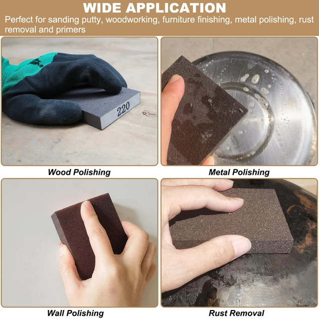 Alt view image 2 of 7 - Tonmp 6 Pack 80 Grit Medium Sanding Sponge, Washable and Reusable Great for Pot Pan Brush Sponge Brush Glasses Sanding Wood Sanding Metal Sanding (80 Grit-6 Pack)