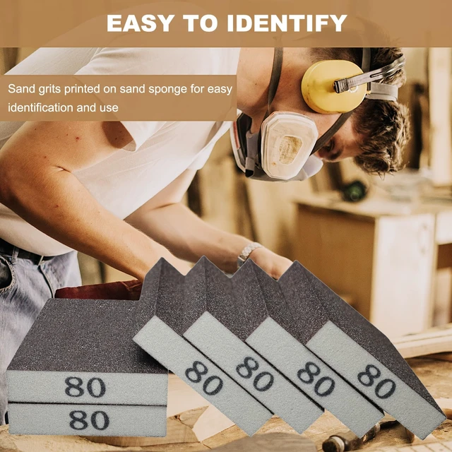 Alt view image 7 of 7 - Tonmp 6 Pack 80 Grit Medium Sanding Sponge, Washable and Reusable Great for Pot Pan Brush Sponge Brush Glasses Sanding Wood Sanding Metal Sanding (80 Grit-6 Pack)