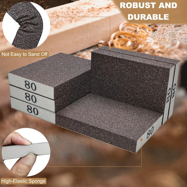 Alt view image 5 of 7 - Tonmp 6 Pack 80 Grit Medium Sanding Sponge, Washable and Reusable Great for Pot Pan Brush Sponge Brush Glasses Sanding Wood Sanding Metal Sanding (80 Grit-6 Pack)