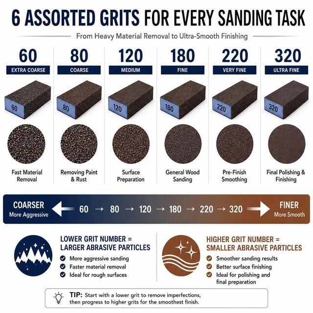 Alt view image 5 of 7 - Sanding Sponge, Coarse Medium Fine Grit Sanding Block, Sander Sponges for Drywall Metal, Sandpaper Sponge Sanding Blocks for Wood (4, 60/80/120/180)