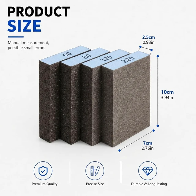 Alt view image 2 of 7 - Sanding Sponge, Coarse Medium Fine Grit Sanding Block, Sander Sponges for Drywall Metal, Sandpaper Sponge Sanding Blocks for Wood (4, 60/80/120/180)