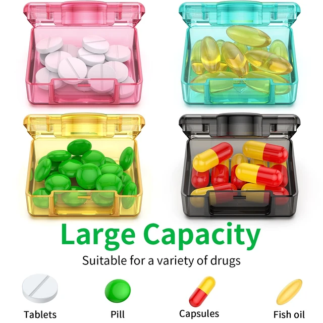 Alt view image 4 of 6 - TecQach Small Pill Box 4 pcs,Cute Travel Pill Organizer Case Mini Tiny Clear Plastic Storage Containers Portable for Pocket Purse