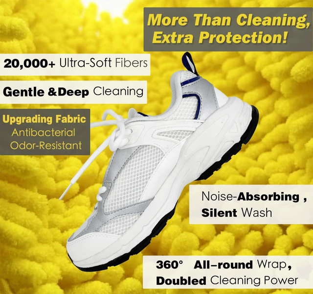 Alt view image 3 of 6 - Shoe Washing Machine Bag,Laundry Shoe Bag for Washer and Dryer,Reusable Shoe Cleaning Bag for Sneakers,Tennis Shoes,With Self-locking Zipper, Microfiber Inside (1, Yellow)
