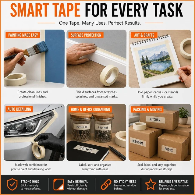 Alt view image 4 of 6 - DEART Colored Masking Tape Painters Tape 12, 8 or 6 Pack - 1 or 0.6 Inches for DIY Crafts Arts Supplies, Whiteboard Tape Dry Erase Board Tape for Kids No Residue (4, 0.7 Inch Beige)
