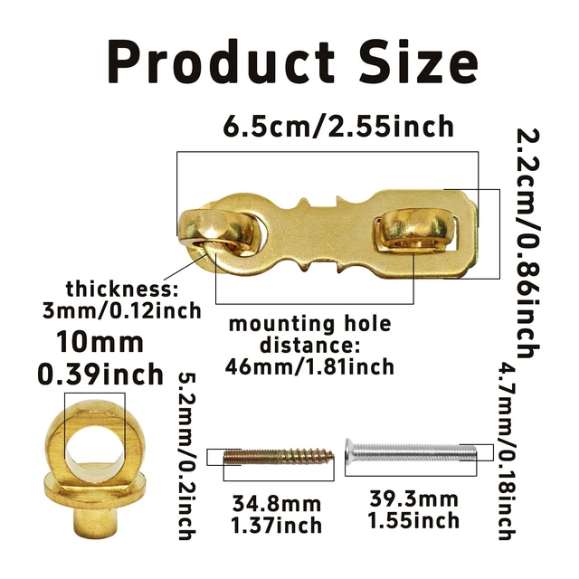 Alt view image 2 of 7 - 2.55 Antique Solid Brass Padlock Hasp Door Clasp, Vintage Heavy Duty Gate Latch Lock, Polished Brass Hasp Set for Sheds and Outdoor Use
