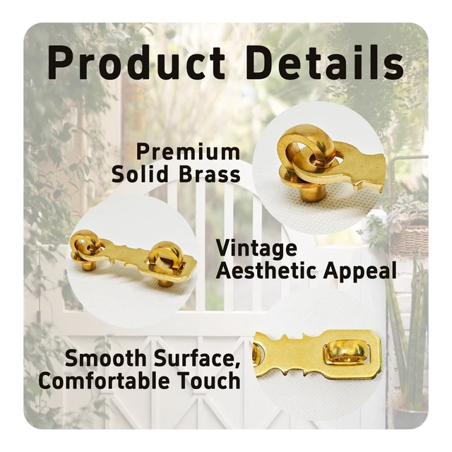 Alt view image 5 of 7 - 2.55 Antique Solid Brass Padlock Hasp Door Clasp, Vintage Heavy Duty Gate Latch Lock, Polished Brass Hasp Set for Sheds and Outdoor Use