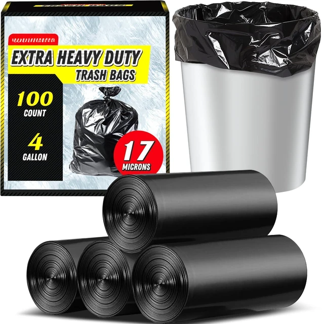 Main image of 100 Count 17 Micron Extra Heavy Duty 4 Gallon Trash Bags | Sturdy & Tear-Resistant Small Trash Bags for Bathroom & Kitchen