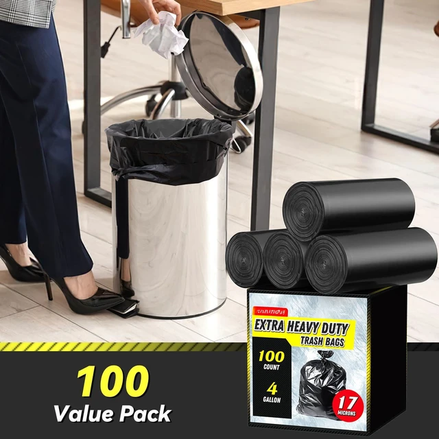 Alt view image 2 of 7 - 100 Count 17 Micron Extra Heavy Duty 4 Gallon Trash Bags | Sturdy & Tear-Resistant Small Trash Bags for Bathroom & Kitchen