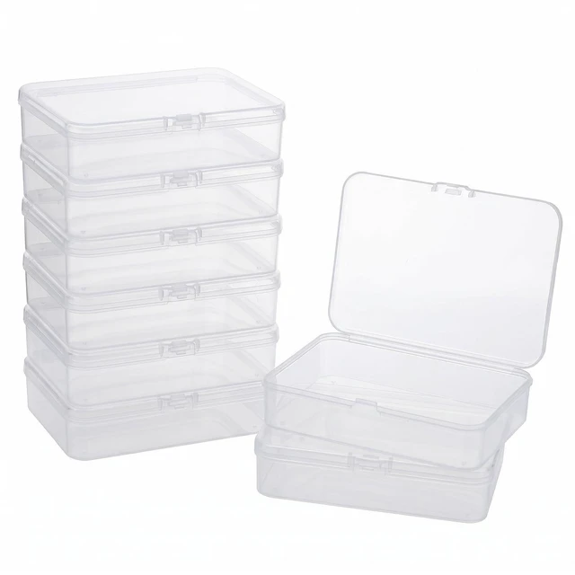 Main image of 8 Pcs Small Plastic Case, 4x3x1 Inch Mini Plastic Storage Containers Box with Lid, Clear Rectangle Box Organizer for Collecting Small Items, Beads, Jewelry, Cards, Crafts