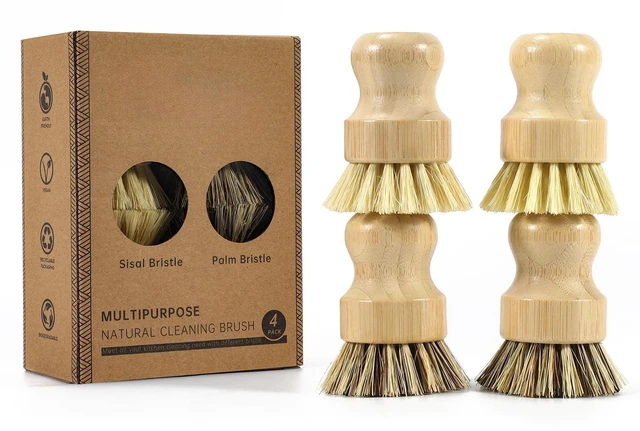 Main image of 4 Pack Bamboo Dish Brush Set, Natural Palm Dish Scrubber for Pots and Vegetables, Sisal Bristle Bamboo Scrub Brush for Cleaning Dishes and Pans