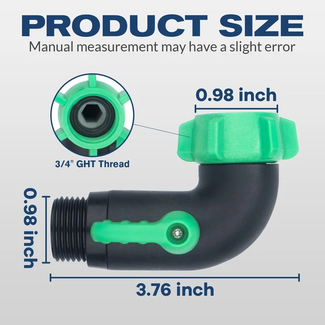 Alt view image 2 of 7 - 2 Pack 90 Degree Hose Elbow with Shut Off Valve, 3/4-Inch GHT 90 Degree Water Hose Elbow for RV, Heavy Duty Plastic Garden Hose Connector with 1 Teflon Tape and 4 Extra Rubber Washers
