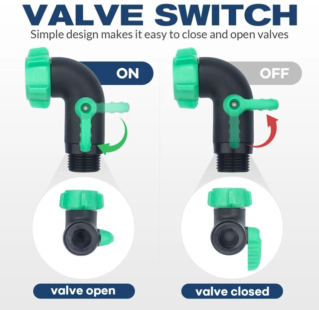 Alt view image 6 of 7 - 2 Pack 90 Degree Hose Elbow with Shut Off Valve, 3/4-Inch GHT 90 Degree Water Hose Elbow for RV, Heavy Duty Plastic Garden Hose Connector with 1 Teflon Tape and 4 Extra Rubber Washers