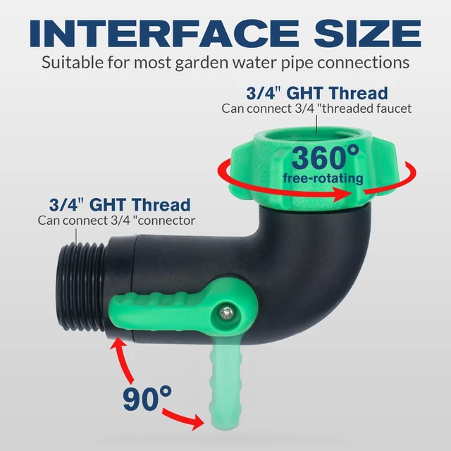 Alt view image 4 of 7 - 2 Pack 90 Degree Hose Elbow with Shut Off Valve, 3/4-Inch GHT 90 Degree Water Hose Elbow for RV, Heavy Duty Plastic Garden Hose Connector with 1 Teflon Tape and 4 Extra Rubber Washers