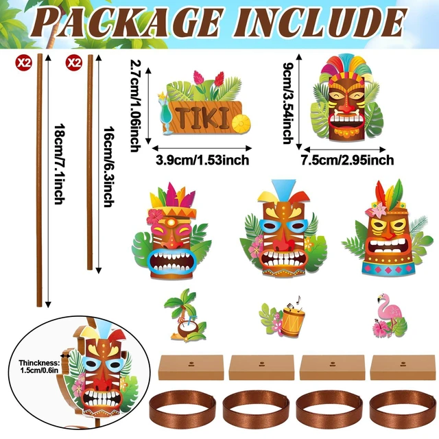 Alt view image 2 of 7 - 4Pcs Hawaiian Luau Wooden Table Decor Tiki Themed Standing Wood Sign | Tiki Bar Theme Centerpiece , Tropical Aloha Wooden Tabletop Sign, Brown Tiered Tray Decor , for Home Office Party Supplies