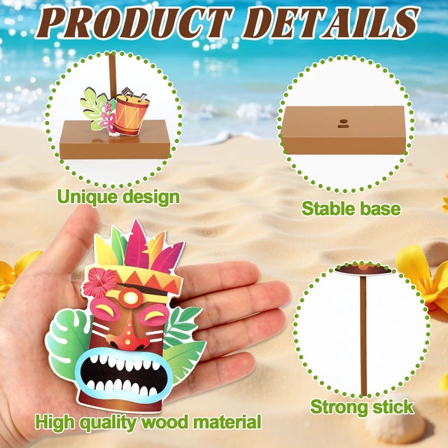 Alt view image 3 of 7 - 4Pcs Hawaiian Luau Wooden Table Decor Tiki Themed Standing Wood Sign | Tiki Bar Theme Centerpiece , Tropical Aloha Wooden Tabletop Sign, Brown Tiered Tray Decor , for Home Office Party Supplies