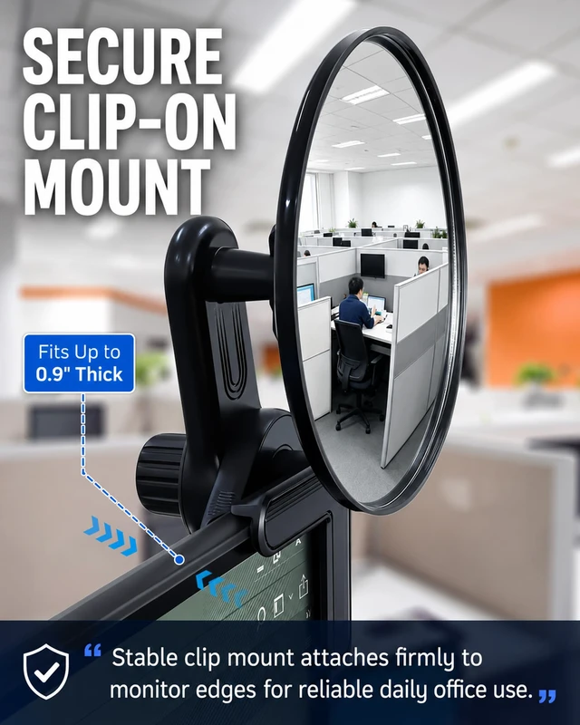 Alt view image 3 of 7 - 3.8 in Clip-On Convex Computer Monitor Mirror to See Behind You | Acrylic convex mirror with clip mount for monitors, laptops, PC screens, office desks, cubicles and home workspace