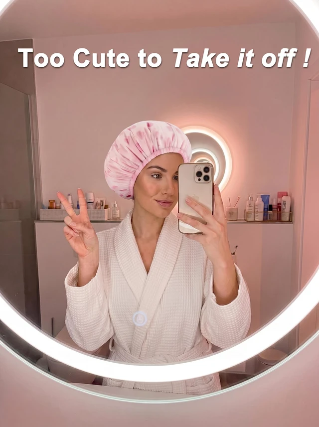 Alt view image 4 of 7 - Shower Cap, Shower Cap for Women Terry Cloth Lined EVA Exterior Reusable Double Layer Waterproof, Large Bath Hair Cap, Hotel Travel Essentials Accessories Cleaning Supplies(Pink)