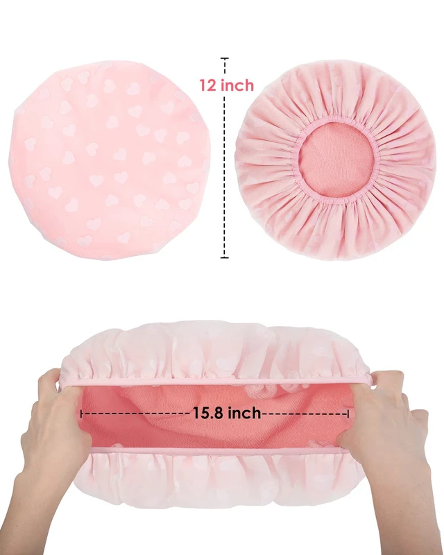 Alt view image 6 of 7 - Shower Cap, Shower Cap for Women Terry Cloth Lined EVA Exterior Reusable Double Layer Waterproof, Large Bath Hair Cap, Hotel Travel Essentials Accessories Cleaning Supplies(Pink)