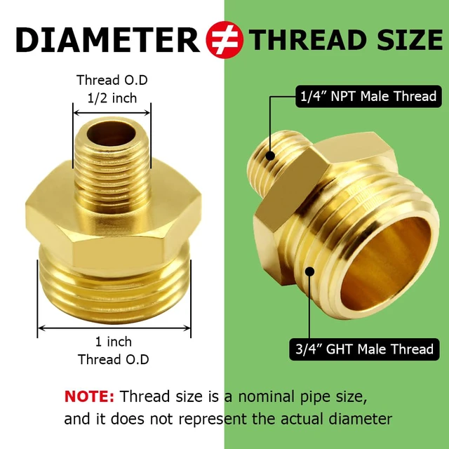 Alt view image 2 of 5 - 2PCS Garden Hose Adapter 1/4" NPT Male to 3/4" GHT Male Thread | Solid Brass, 1/4 Not Diameter, NPT to GHT Hose Connector