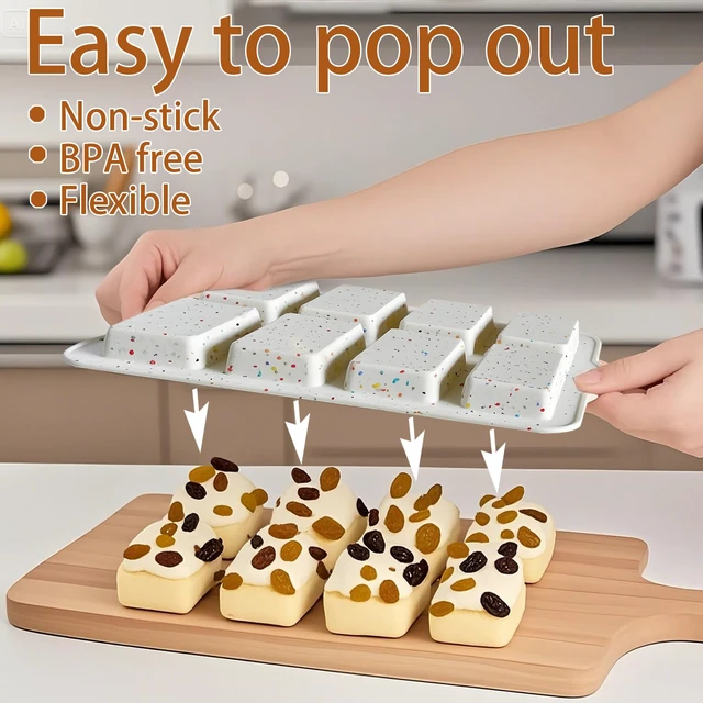 Alt view image 4 of 4 - Silicone Mini Loaf Pans, Nonstick silicone baking molds for baking small cakes, loaf, bread, 8 Cavity small Meatloaf Pans 2 packs