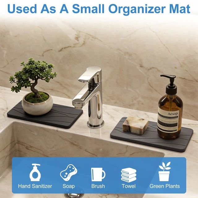 Alt view image 4 of 7 - Water Absorbing Diatomite Stone Drying Tray for Sink Kitchen Soap Dish | Fast Quick Dry Stone Mat for Kitchen Counter Decor Bathroom Sink Organizer Sponge Holder Diatomaceous Earth Soap Tray