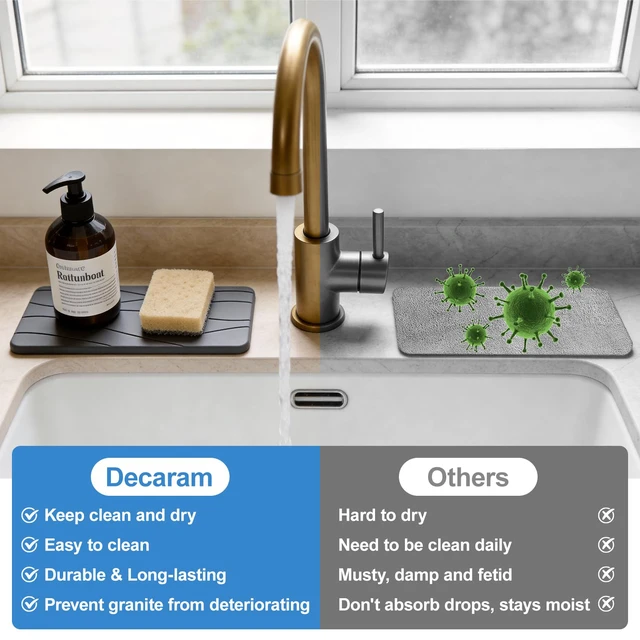 Alt view image 7 of 7 - Water Absorbing Diatomite Stone Drying Tray for Sink Kitchen Soap Dish | Fast Quick Dry Stone Mat for Kitchen Counter Decor Bathroom Sink Organizer Sponge Holder Diatomaceous Earth Soap Tray