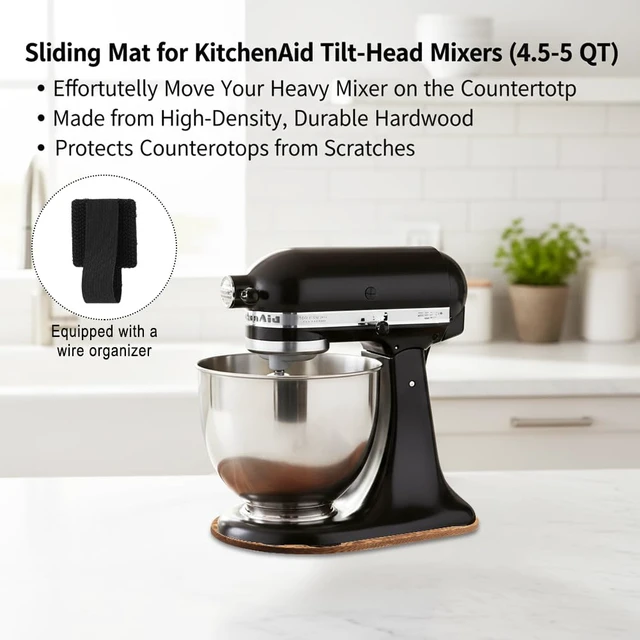 Alt view image 4 of 7 - Pine Wood Mixer Slider Tray for 4.55 Qt Stand Mixer, Countertop Appliance Sliding Board for Easy Movement and Kitchen Counter Protection