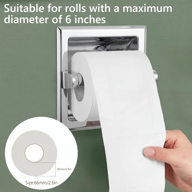 Alt view image 4 of 6 - 2 Pcs Polished Chrome Recessed Toilet Paper Holder and Towel Ring Set, Stainless Steel Bathroom Hardware, Wall Mount Pivoting Toilet Paper Dispenser & Heavy Duty Towel Roll Holder