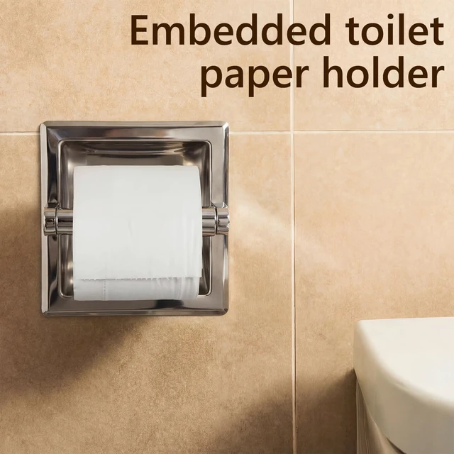 Alt view image 6 of 6 - 2 Pcs Polished Chrome Recessed Toilet Paper Holder and Towel Ring Set, Stainless Steel Bathroom Hardware, Wall Mount Pivoting Toilet Paper Dispenser & Heavy Duty Towel Roll Holder