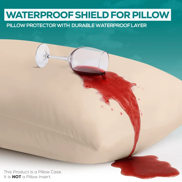Alt view image 3 of 6 - Set of 2 Pillow Protectors with Zipper Standard Size, Pillow Covers | Ultra Soft Pillow Encasements, Bed Bug & Dust Mite Proof, Moisture Wicking & Waterproof Pillow Cases by Beige