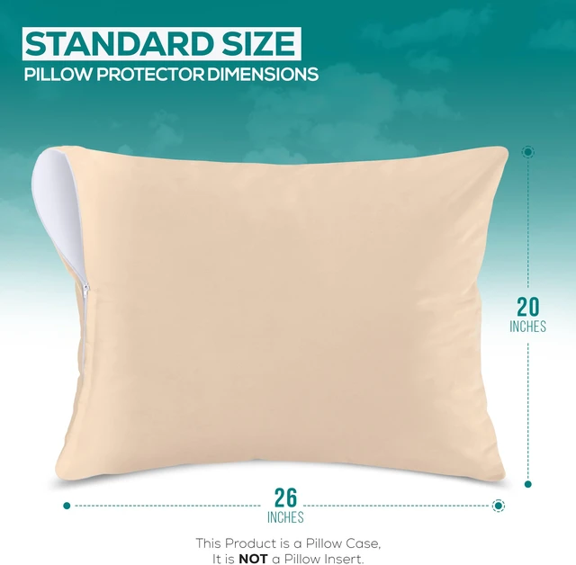 Alt view image 2 of 6 - Set of 2 Pillow Protectors with Zipper Standard Size, Pillow Covers | Ultra Soft Pillow Encasements, Bed Bug & Dust Mite Proof, Moisture Wicking & Waterproof Pillow Cases by Beige