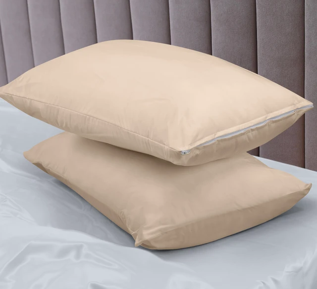 Alt view image 6 of 6 - Set of 2 Pillow Protectors with Zipper Standard Size, Pillow Covers | Ultra Soft Pillow Encasements, Bed Bug & Dust Mite Proof, Moisture Wicking & Waterproof Pillow Cases by Beige
